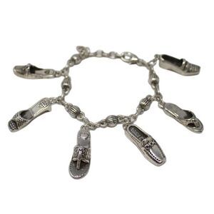 Brighton Retired Sterling Silver Plated Six Shoe Charm‎ Bracelet